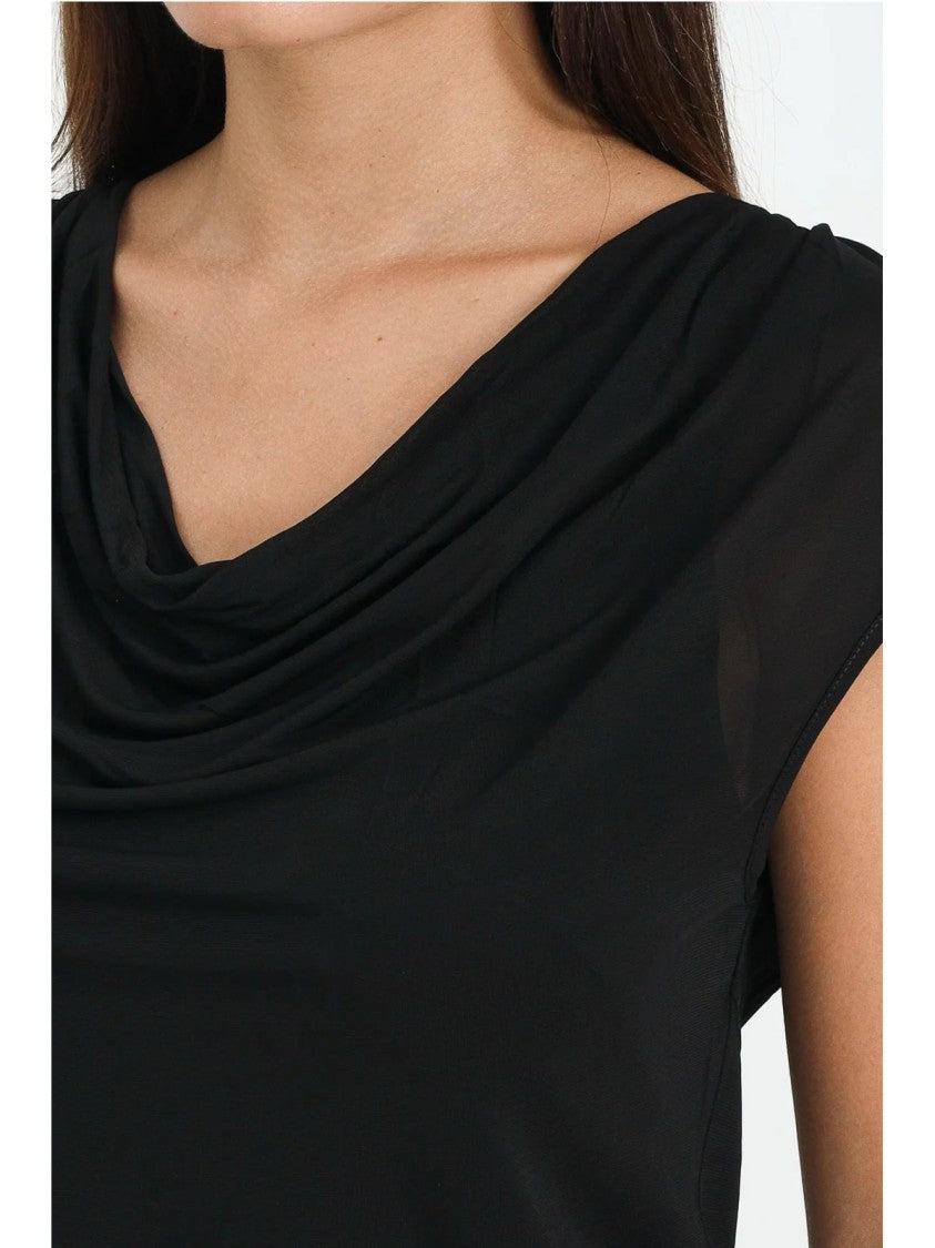 Max Mara Black Viscose Cowl-Neck Top