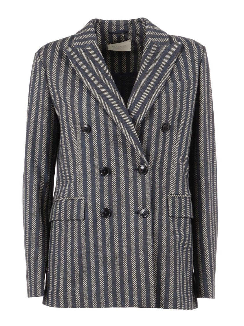Circolo 1901 Structured Tailored Double-Breasted Jacket With Contrasting Stripes
