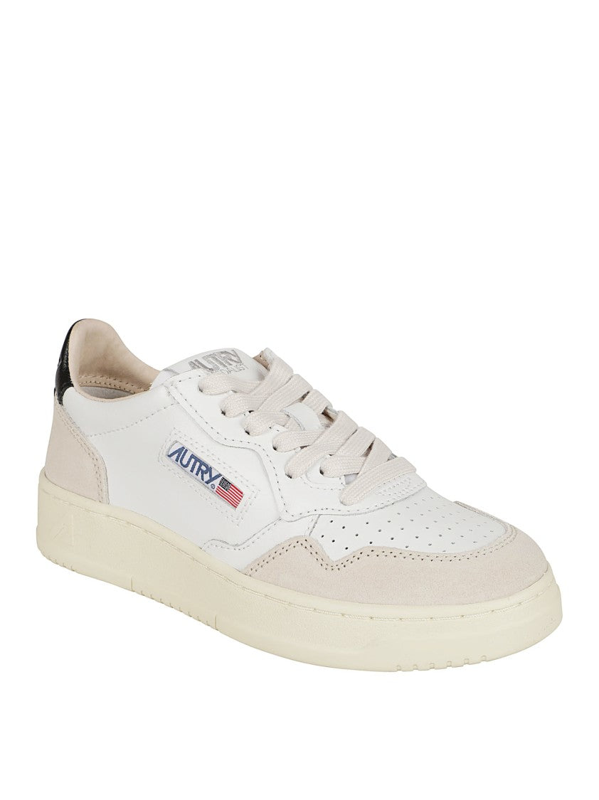 Autry Low-Top Sneakers In Smooth White Leather With Natural Suede Inserts