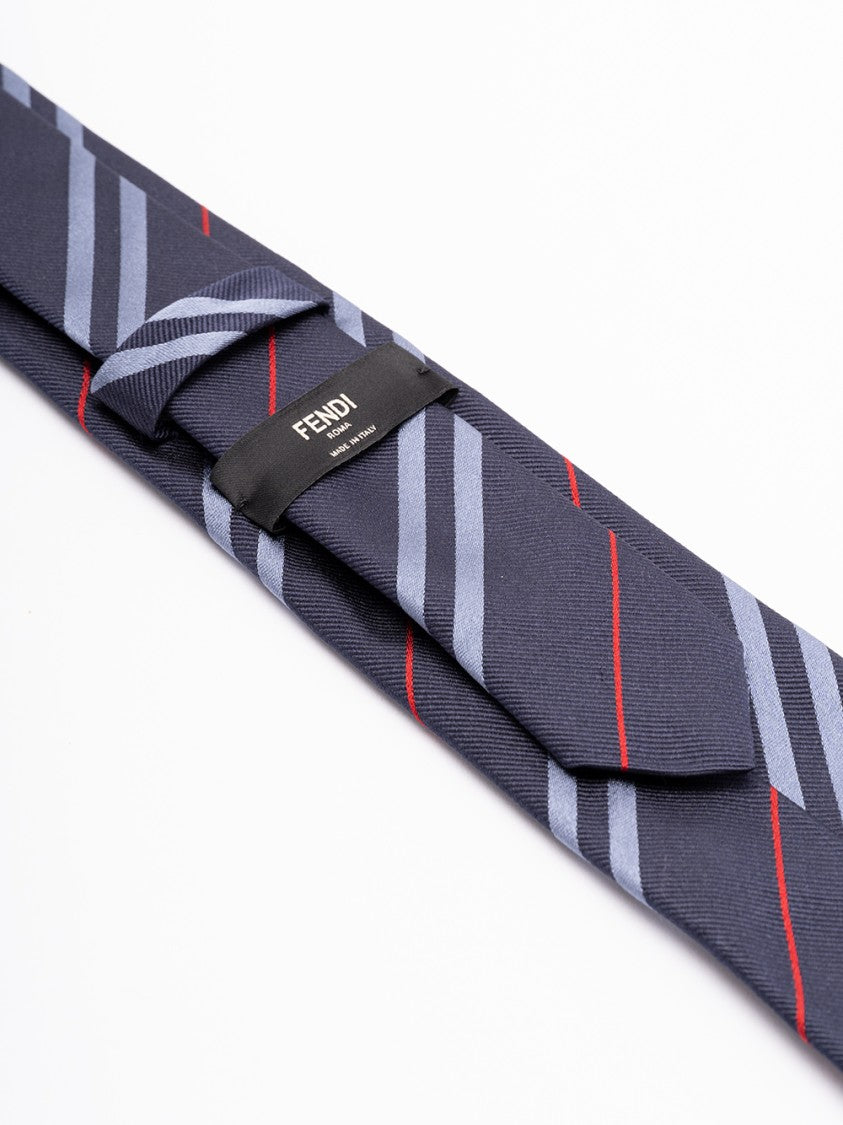 Fendi Diagonal Stripes Silk Tie With Crest Emblem