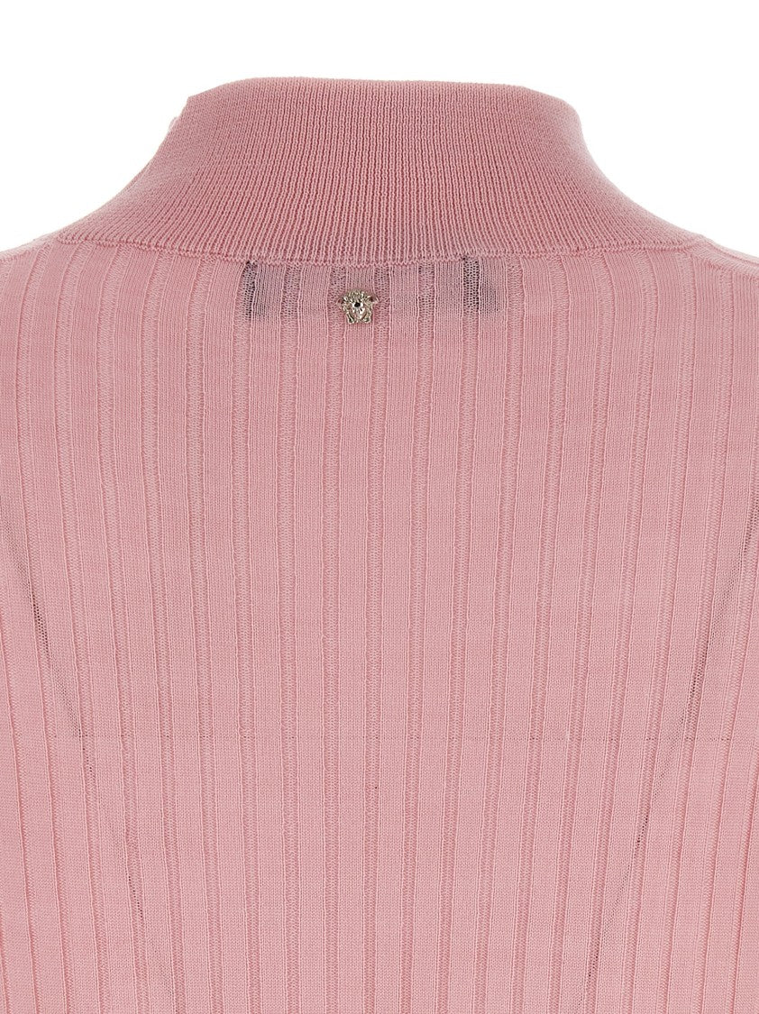 Versace Fitted Ribbed Wool Sweater With High Neck