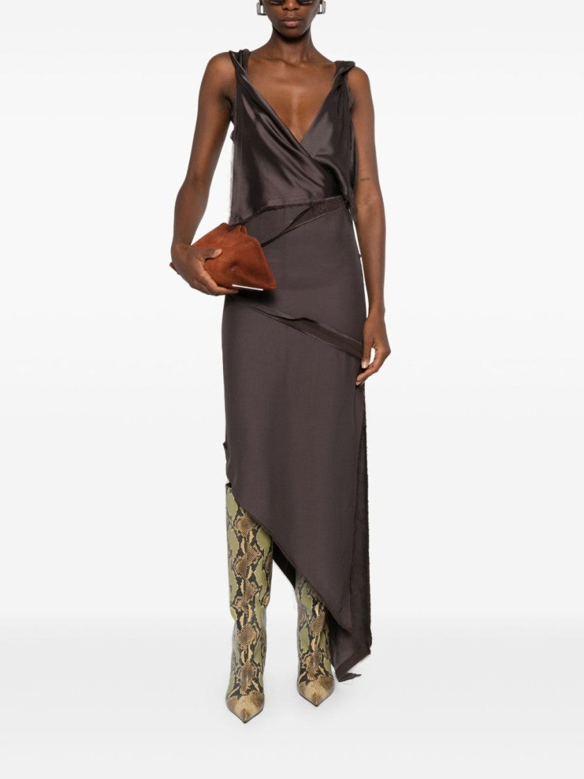 The Attico Asymmetrical Brown Viscose Maxi Dress
