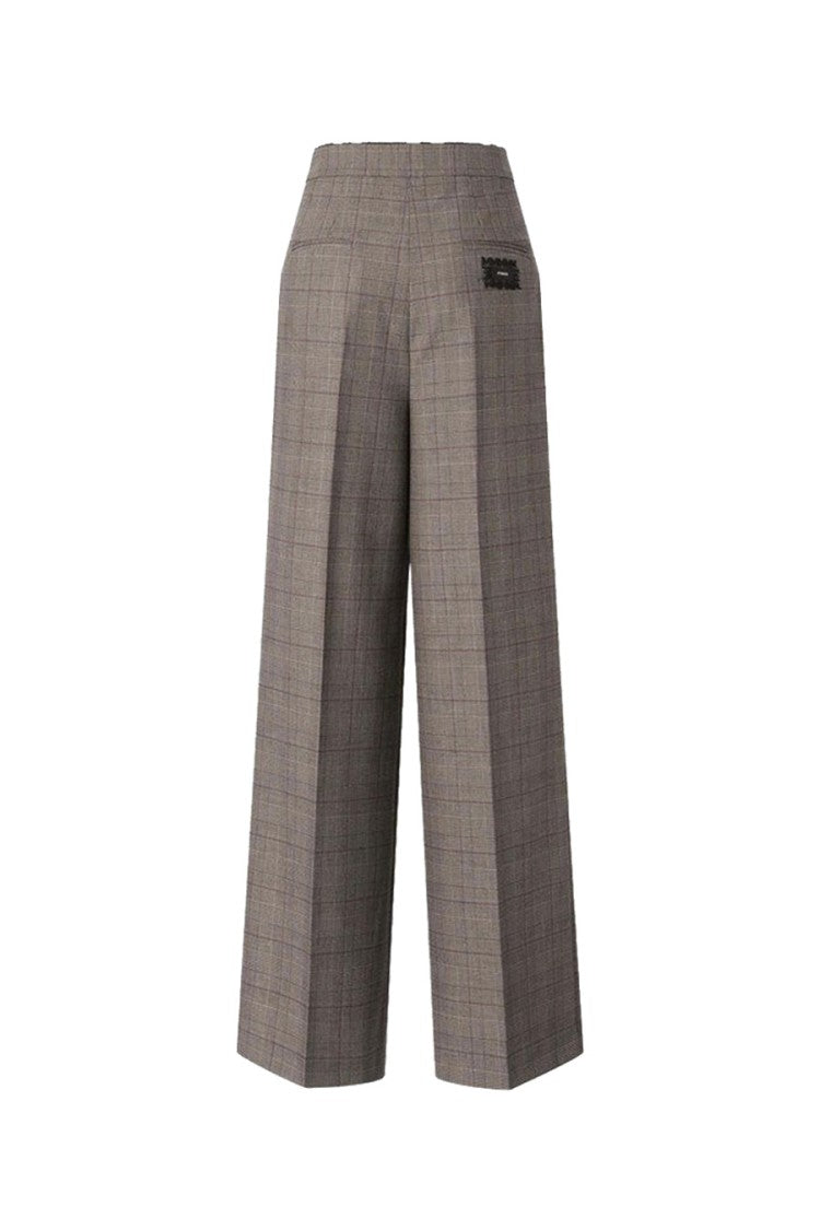 Pinko Grey Plaid Check Wide-Leg Trousers