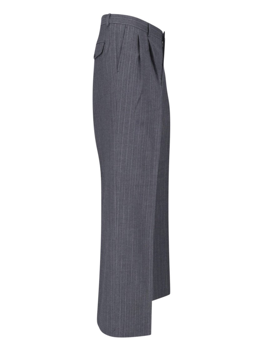 Sunflower Grey Mid-Rise Tailored Wool-Blend Pinstripe Trousers