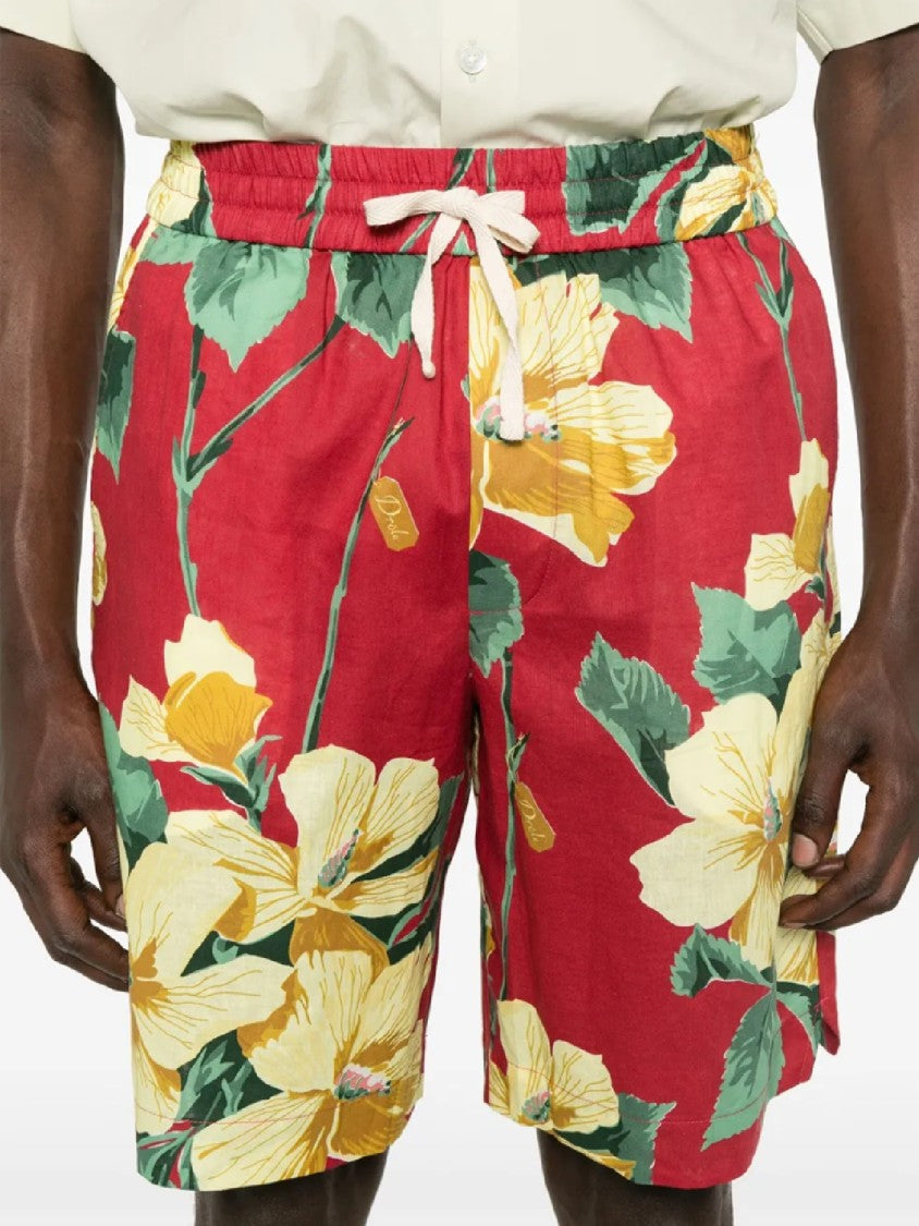Drôle De Monsieur Floral Print Shorts With Elastic Waistband