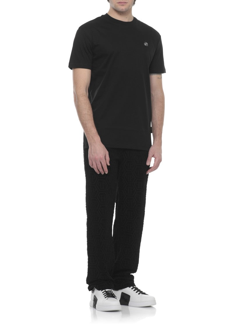 Philipp Plein Black Hexagon Metallic Logo Cotton T-Shirt