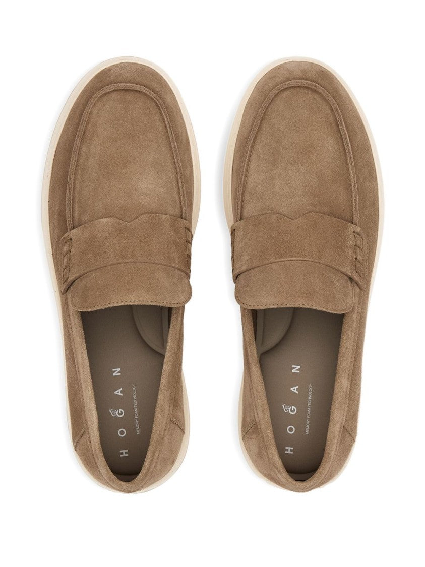 Hogan Penny Strap Suede Loafers With Contrast Rubber Sole