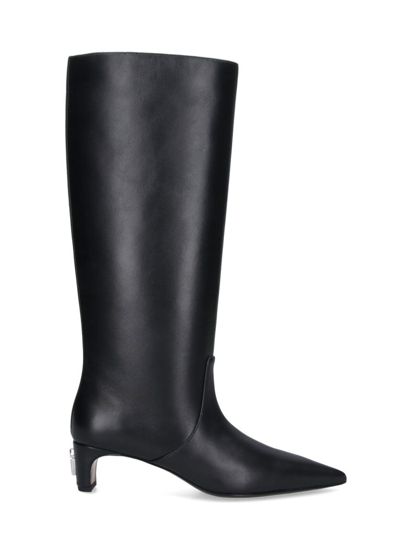 Marc Jacobs Pointed Toe Black Lambskin Boots With Raised Stitching