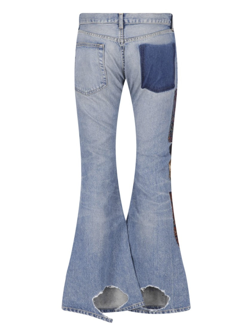 Junya Watanabe Multicolor Patchwork Distressed Denim Flared Jeans
