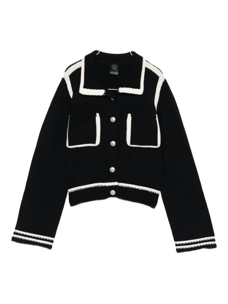 Pinko Multicolour Sulcis Cropped Structured Collar Wool Cardigan