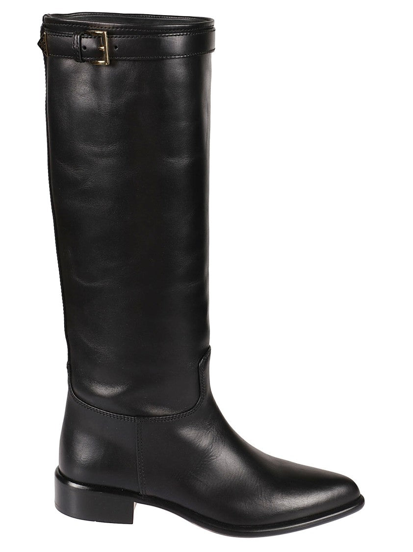 Prada Knee-High Black Leather Boot With Pointed Toe