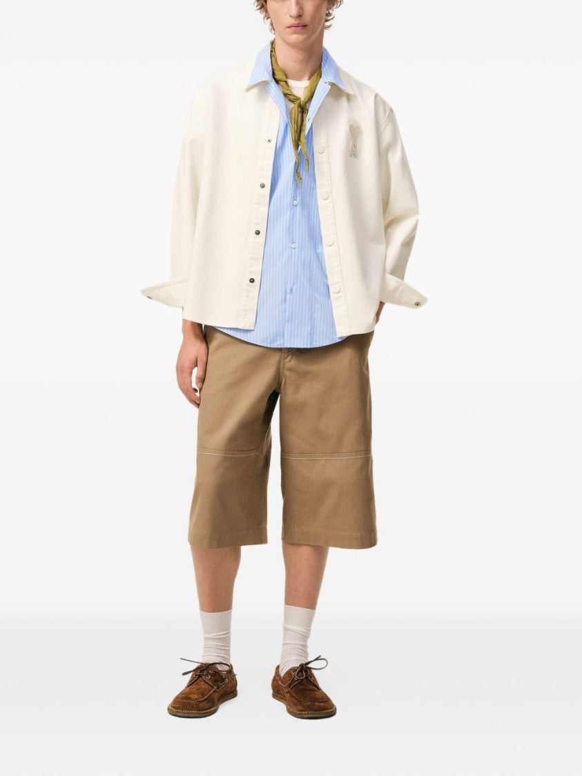 Ami Paris Beige De Coeur Crochet Patch Snap-Button Shirt