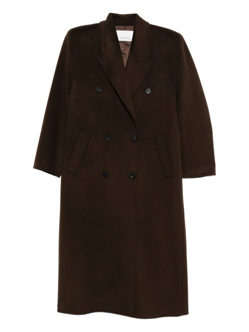 The Frankie Shop Brown Double-Breasted Wide Lapel Wool-Blend Coat
