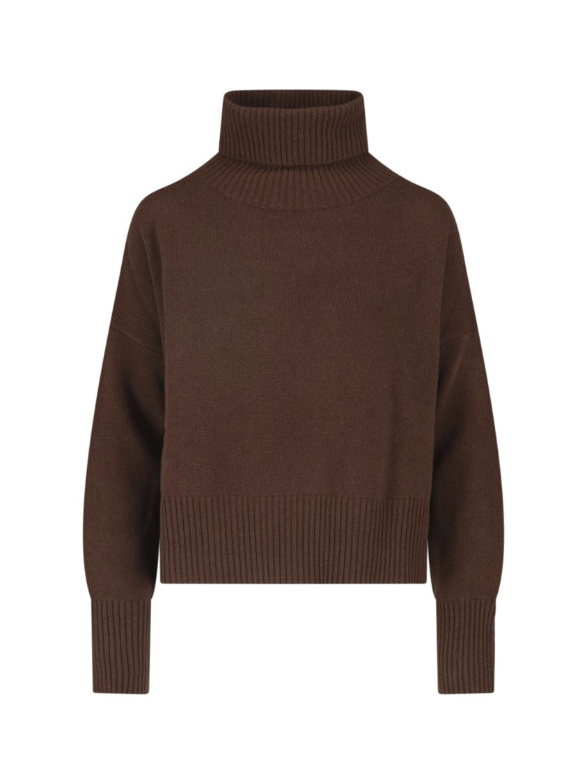 Ma'ry'ya Brown Virgin Wool-Cashmere Ribbed Turtleneck
