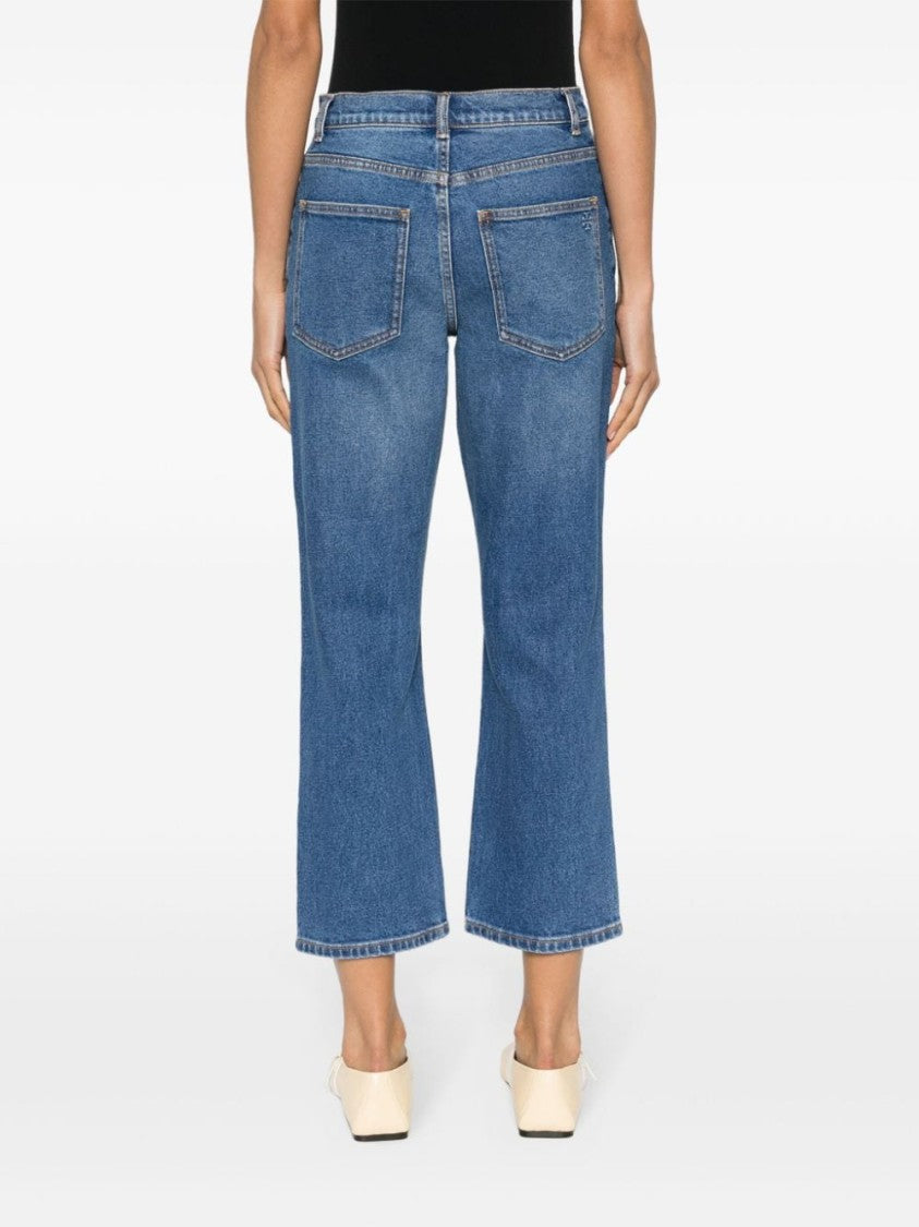 Tory Burch Medium Wash Flared Crop Jeans