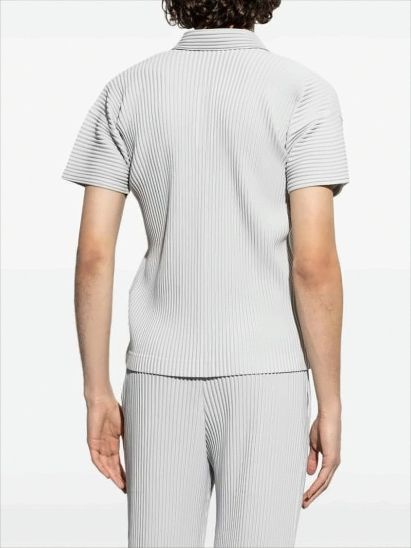 Homme Plissé Issey Miyake Textured White Polo Shirt With Pleated Design