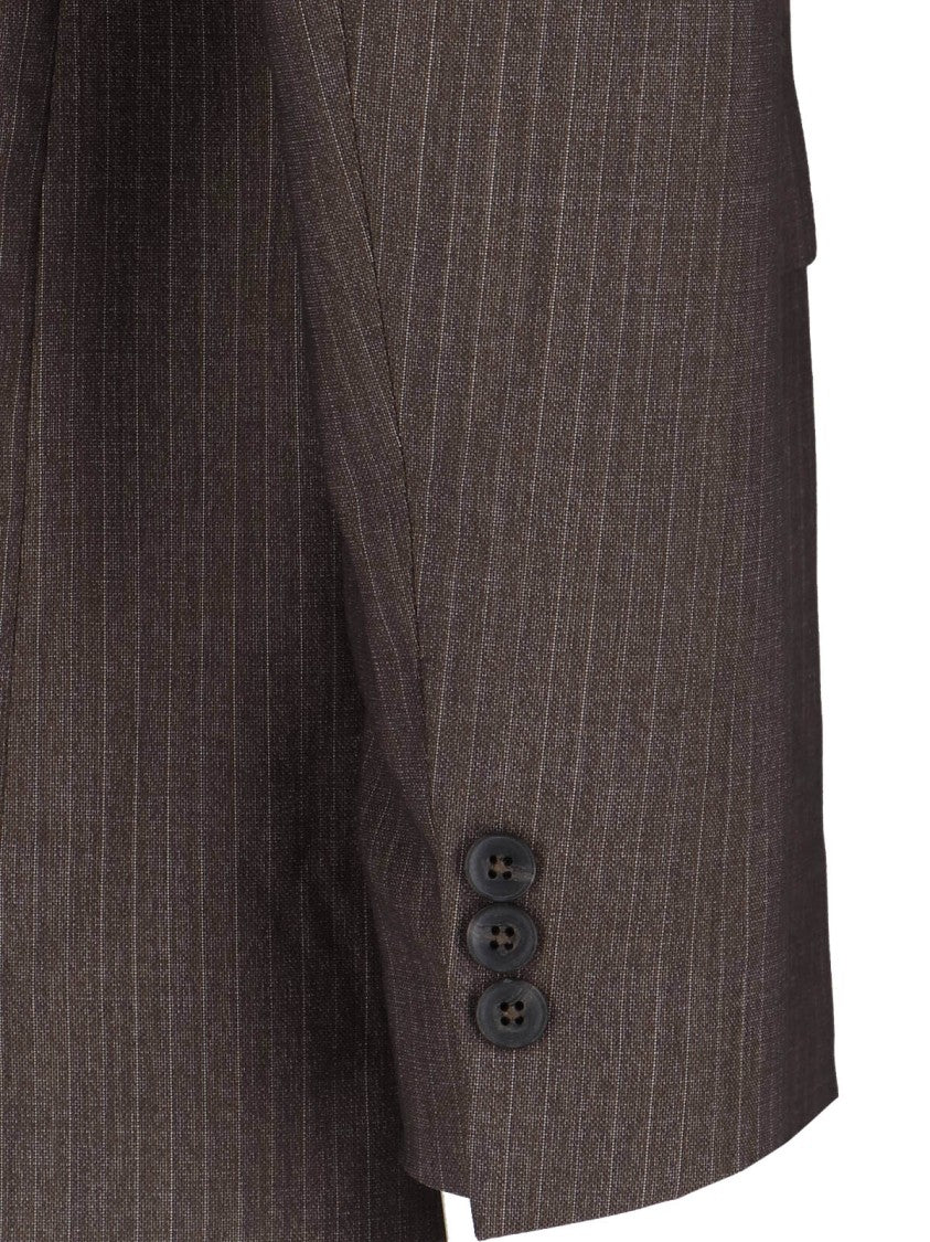 Mfpen Pinstripe Double-Breasted Blazer – Brown