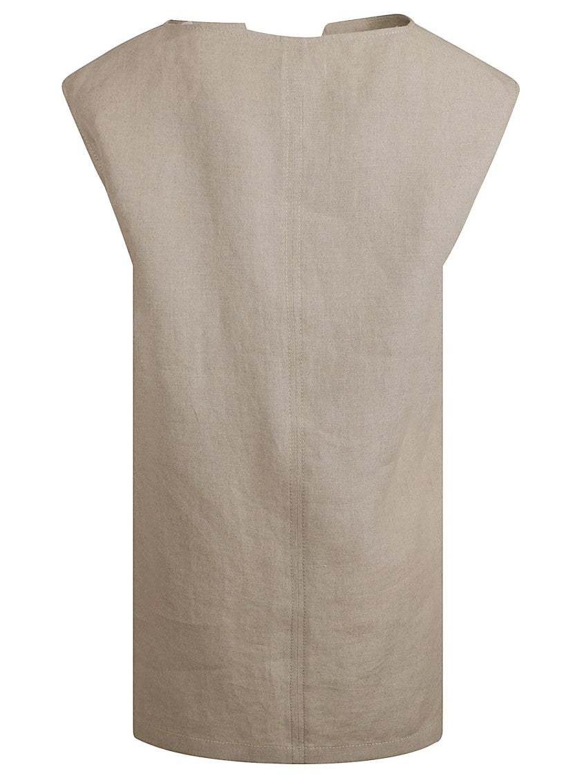 Max Mara Beige Flaxlinen Dress With V-Neckline