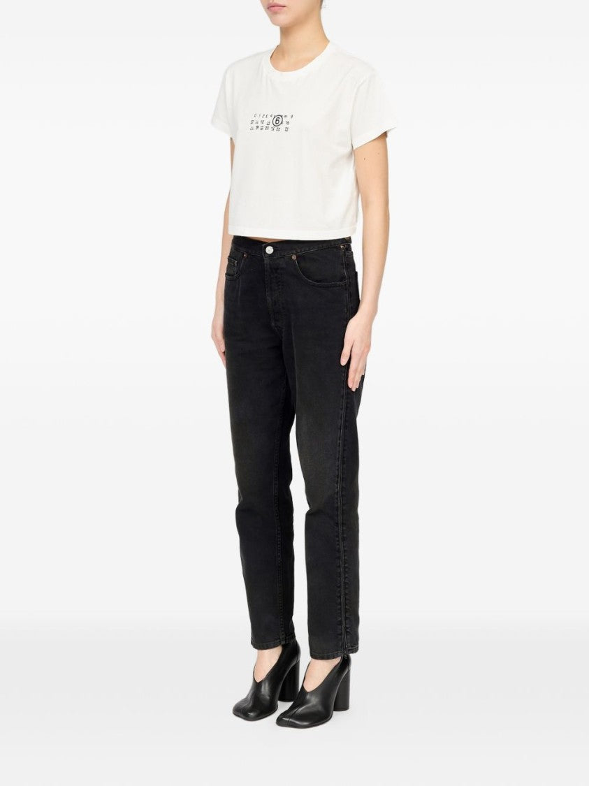 Mm6 By Maison Margiela Black Cropped Short-Sleeved Minimalist T-Shirt