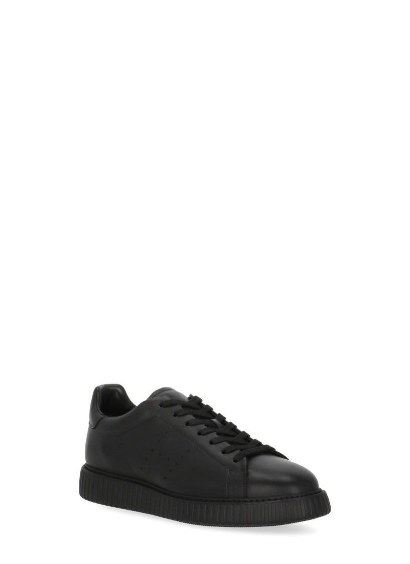 Hogan Black Monochromatic Smooth Leather Low-Top Sneakers