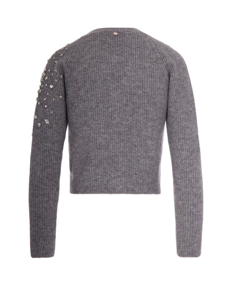 Liu Jo Cardigan In Lana Con Strass Grey Melange