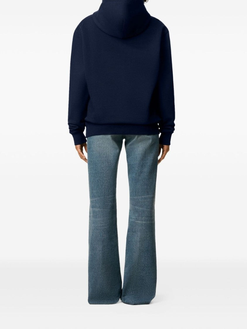 Ami Navy Blue Cotton Jersey Hoodie With Signature Monogram