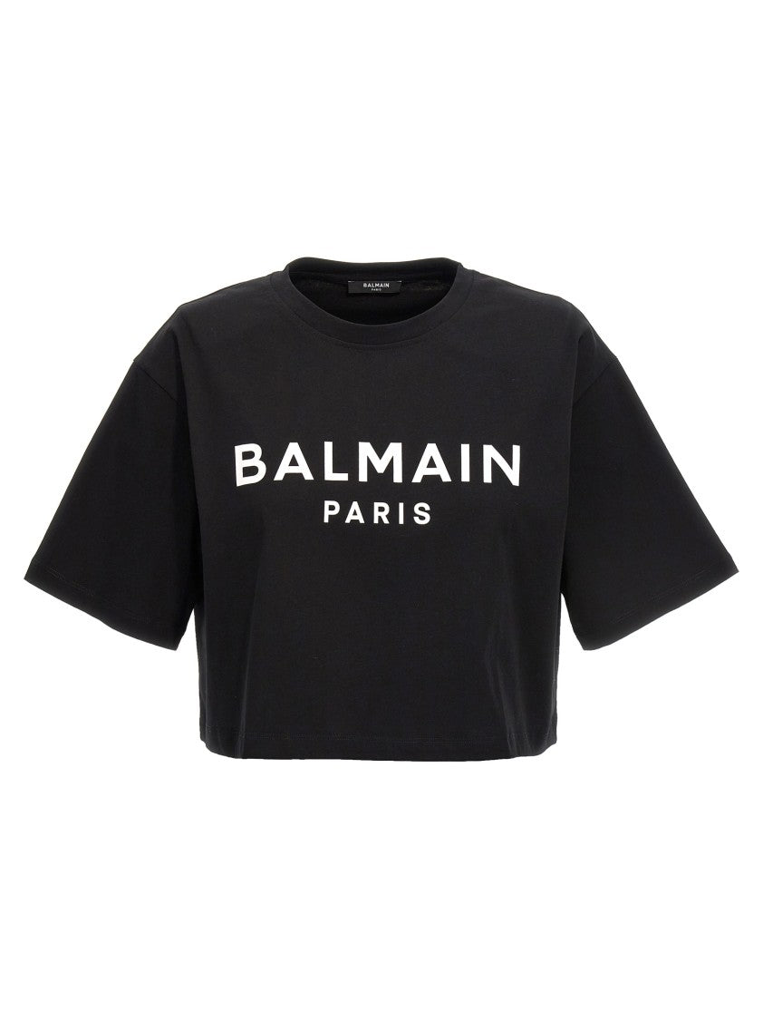 Balmain Cropped Black Crewneck T-Shirt
