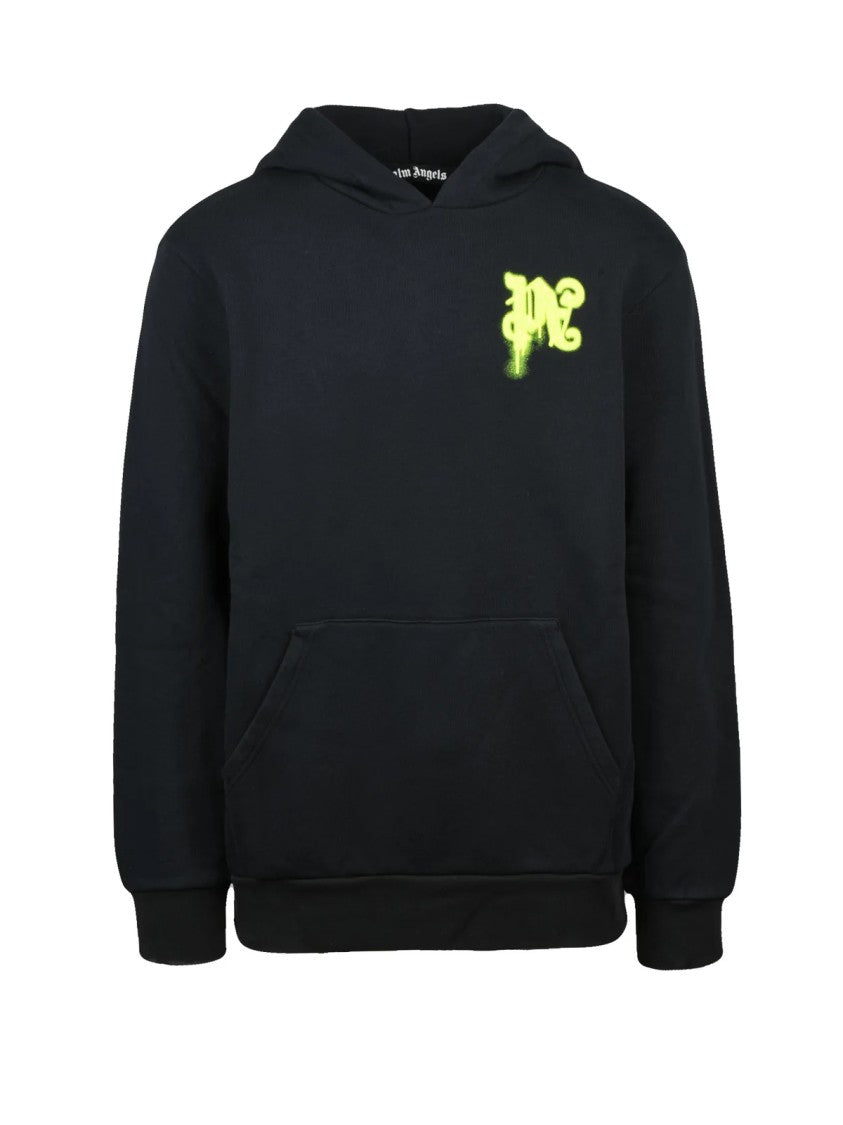 Palm Angels Black Cotton Graffiti Hoodie