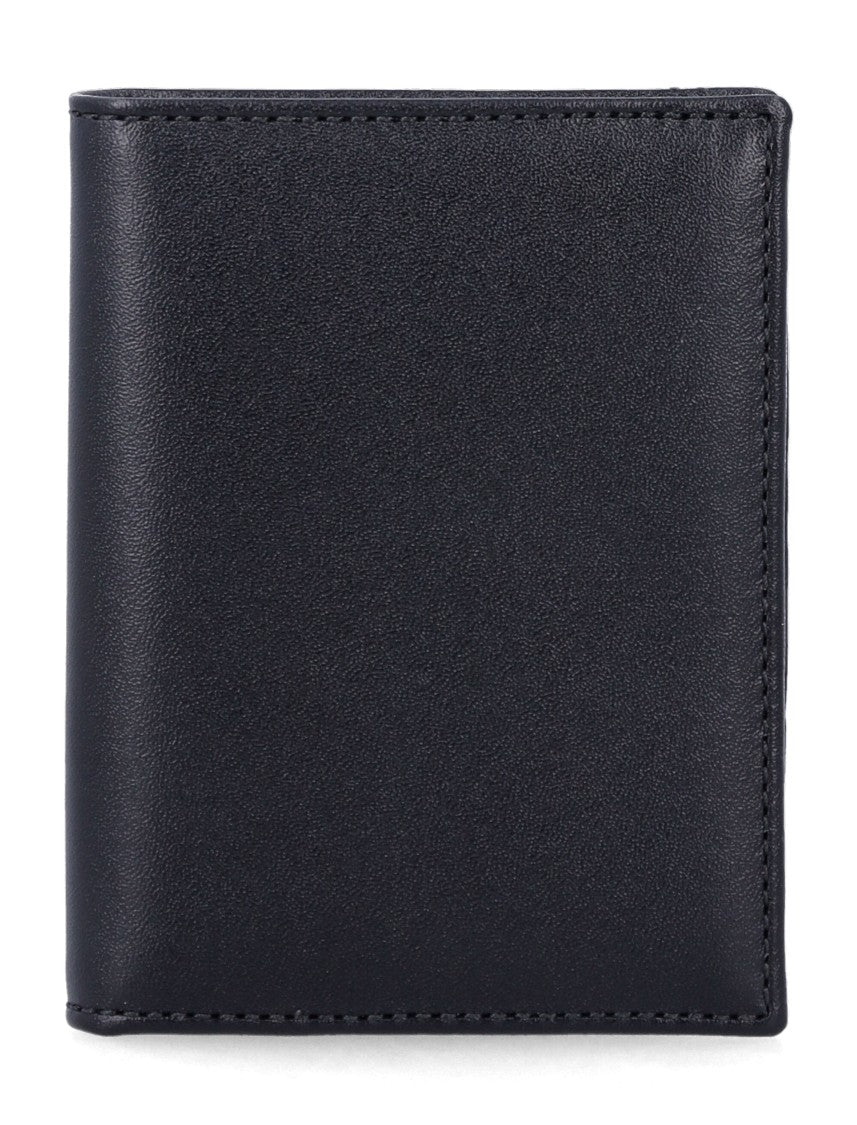 Comme Des Garçons Bi-Fold Black Leather Cardholder With Gold-Tone Logo Detail