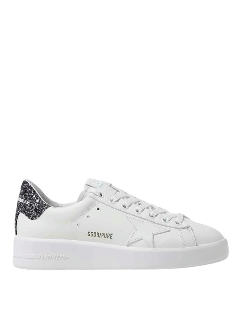 Golden Goose White Leather Sneakers With Subtle Star Detail And Glitter Accents