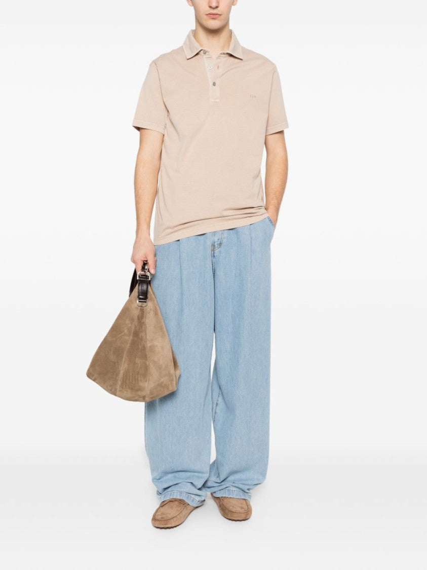 Fay Minimalist Beige Polo Shirt With Classic Collar And Logo Detail