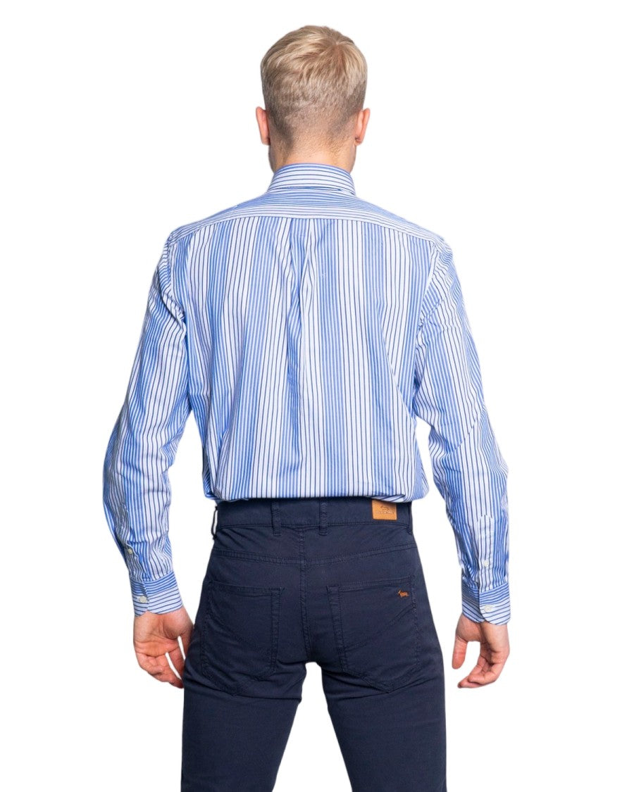 Harmont & Blaine Blue 100% Cotton Narrow Striped Shirt