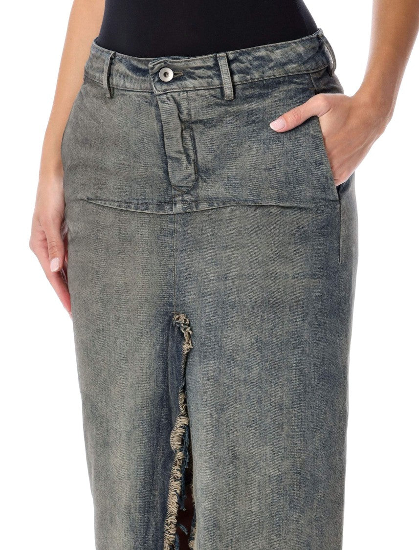Rick Owens Long Denim Slit Cut Skirt