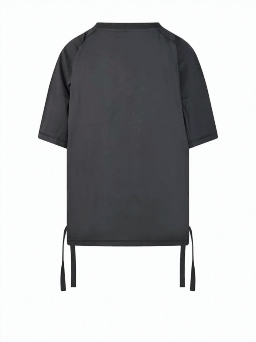 Ganni Cropped Short-Sleeve Top With Adjustable Side Ties And Graphic Print