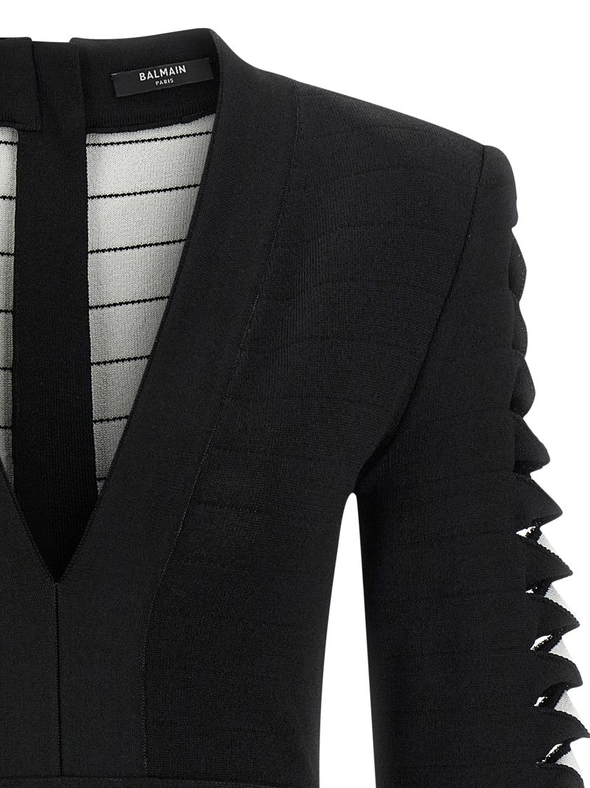 Balmain Stretch Viscose Mini Dress With Cut-Out Details And Padded Shoulders