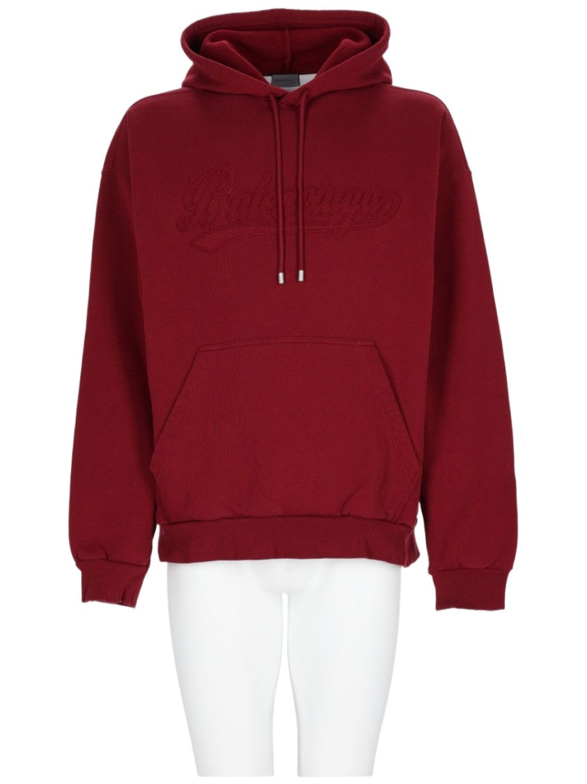 Balenciaga Deep Red Logo Cotton Hoodie