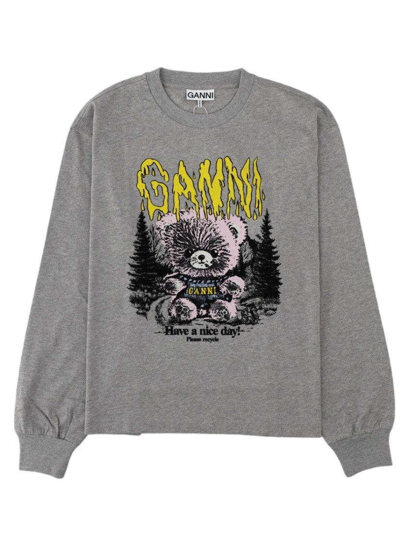 Ganni Heather Grey Teddy Bear Cotton Sweatshirt