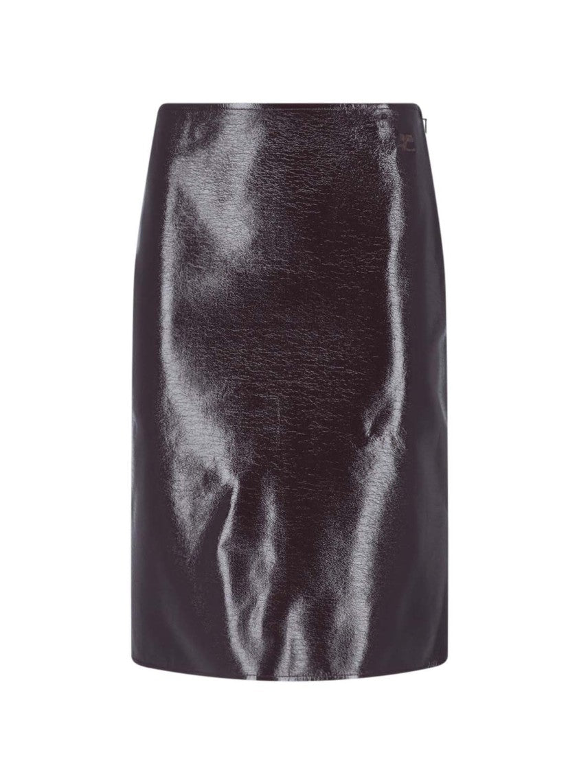 Courrèges Glossy Black Mini Skirt With Embossed Logo Detail