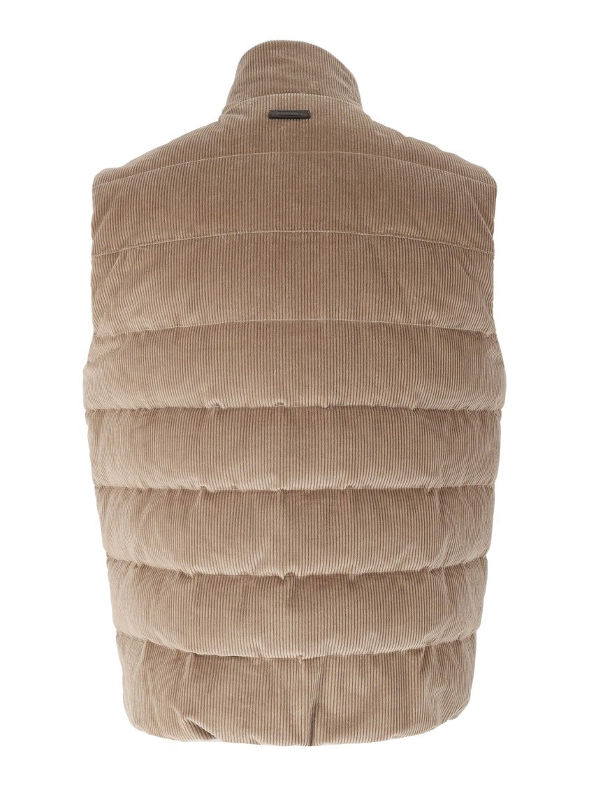 Peserico Quilted High Collar Corduroy Outerwear