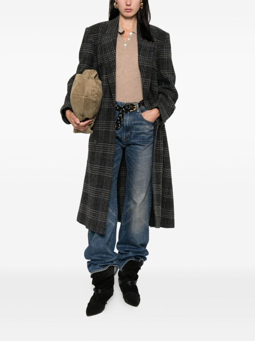 Isabel Marant Étoile Double-Breasted Grey Plaid Coat With Structured Silhouette