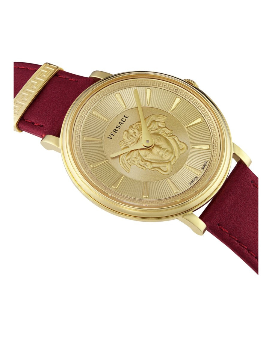 Versace V-Circle Medusa Strap Watch With Gold Sunray Dial