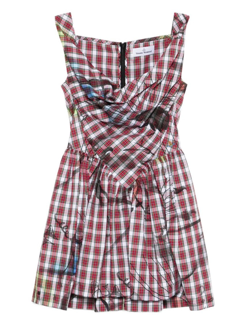 Vivienne Westwood Draped Red Plaid Mini Dress