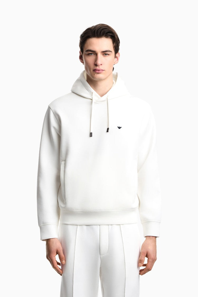 Emporio Armani White Cotton-Blend Logo Hoodie