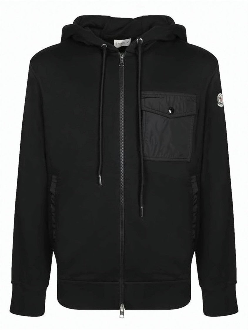 Moncler Minimalist Black Hoodie With Distinctive Chest Pocket