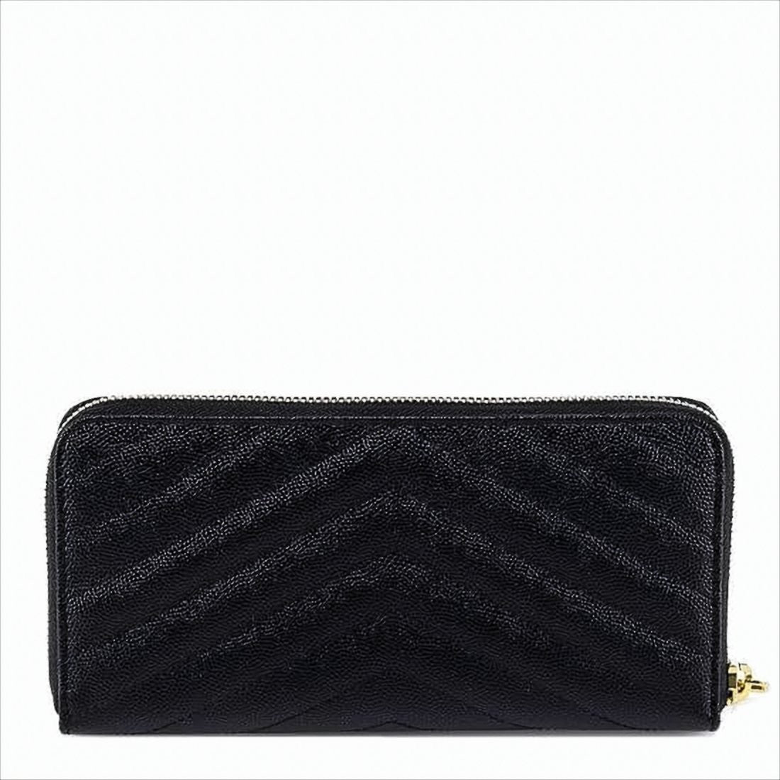 Saint Laurent Chevron-Quilted Black Cow Leather Wallet With Gold-Tone Hardware