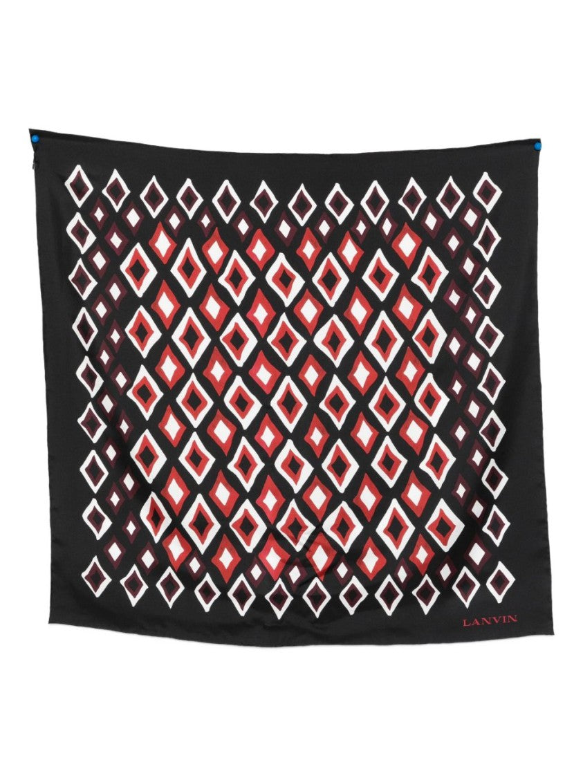 Lanvin Black Red Diamond Pattern Repeating Scarf
