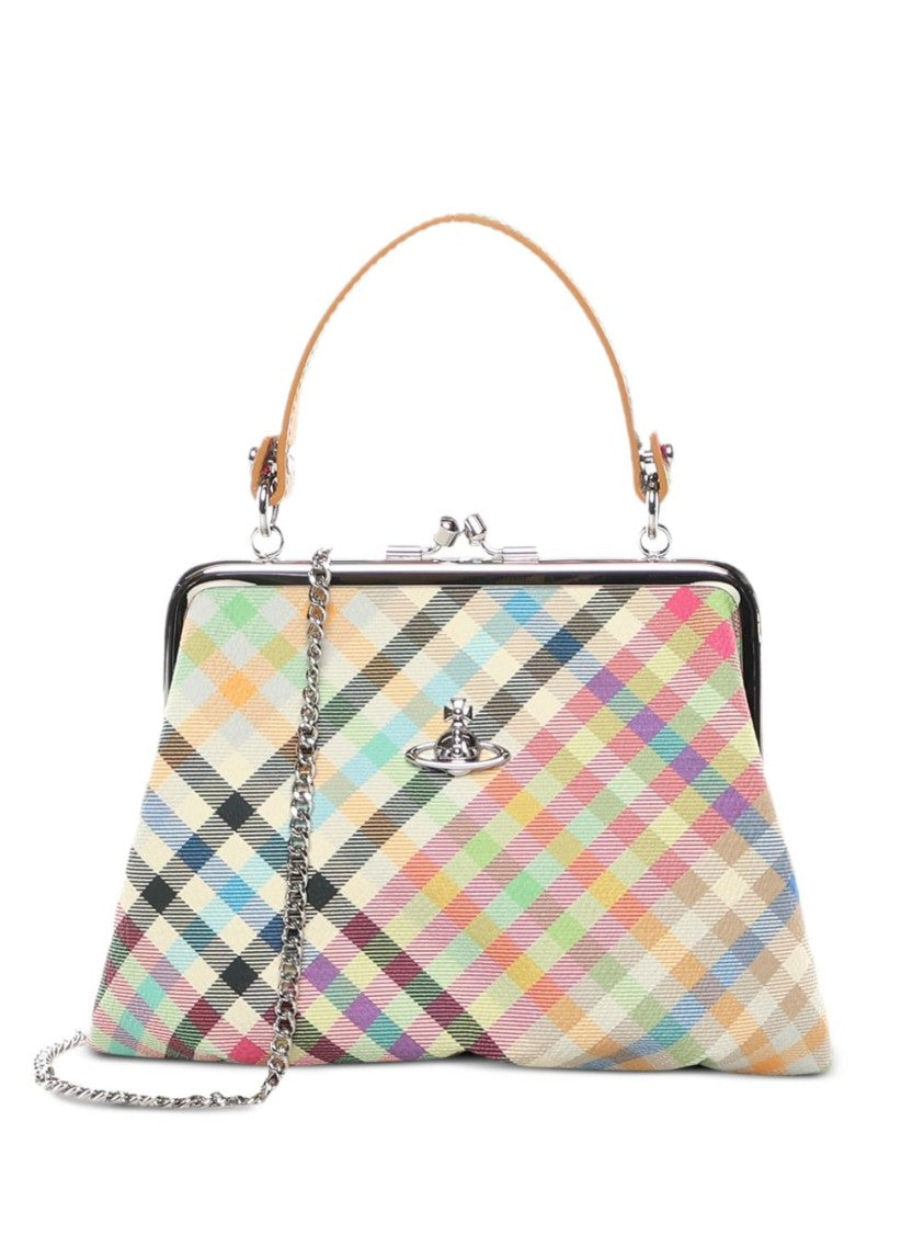Vivienne Westwood Structured Beige Plaid Shoulder Bag