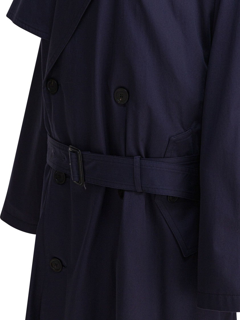 Balenciaga Draped Neck Trench Coat With Double-Breasted Design