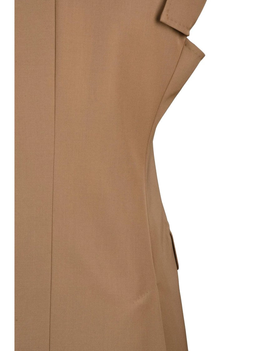 Max Mara Beige Layered Shoulder Virgin Wool Vest