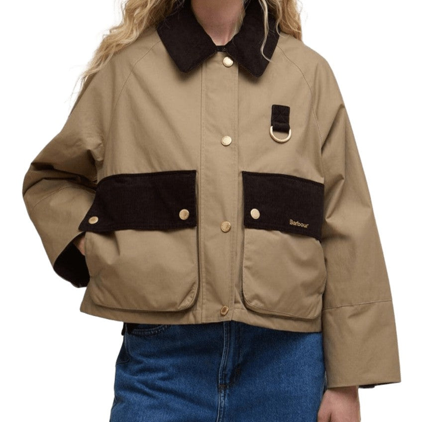 Barbour Military Brown Jacket With Corduroy Trim And Bold Cuffs